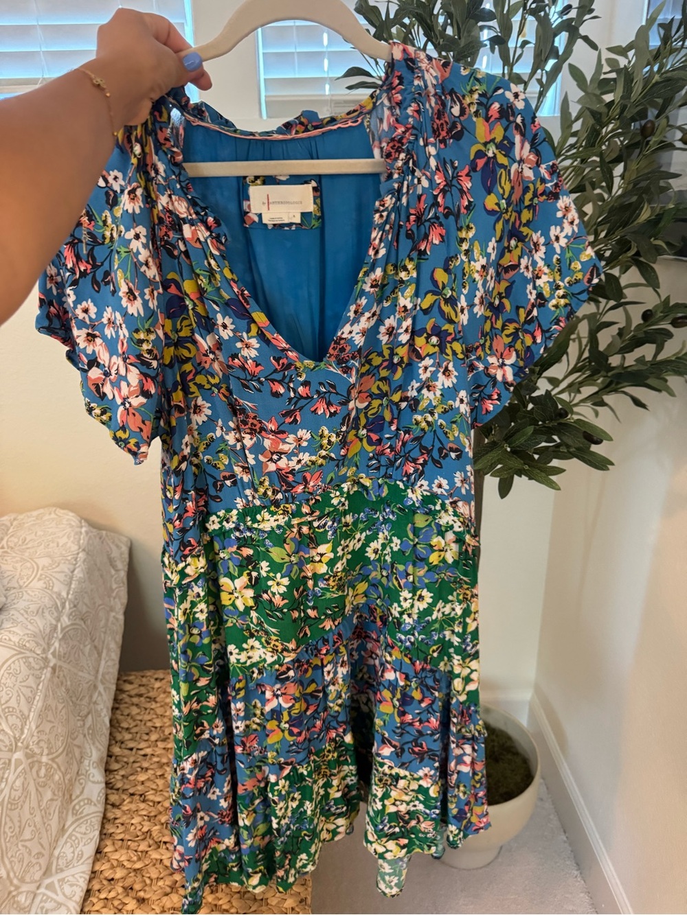 Anthropologie Turquoise Blue Floral Dress